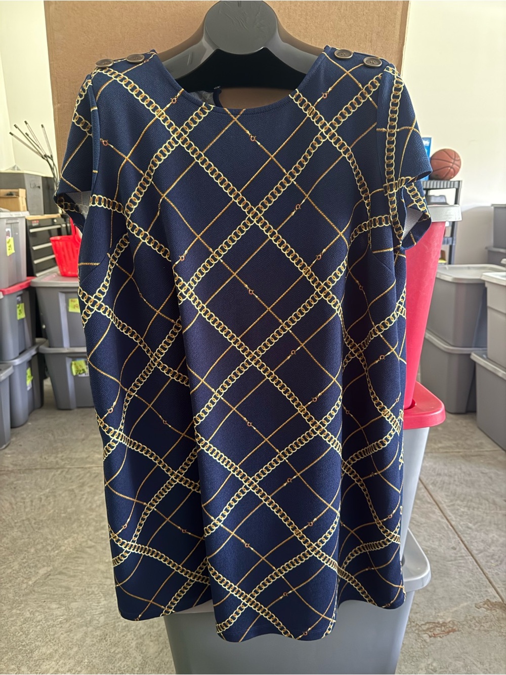 Women’s Navy Chain-Print Shift Dress p37